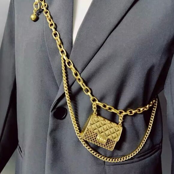 Gold Chain Body Harness with Miniature Bag Accent - Picture 1 of 4
